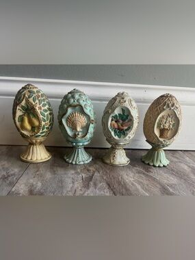 Avon Vintage Season's Treasures Egg Collection Set Birds Fruit Seashells Floral